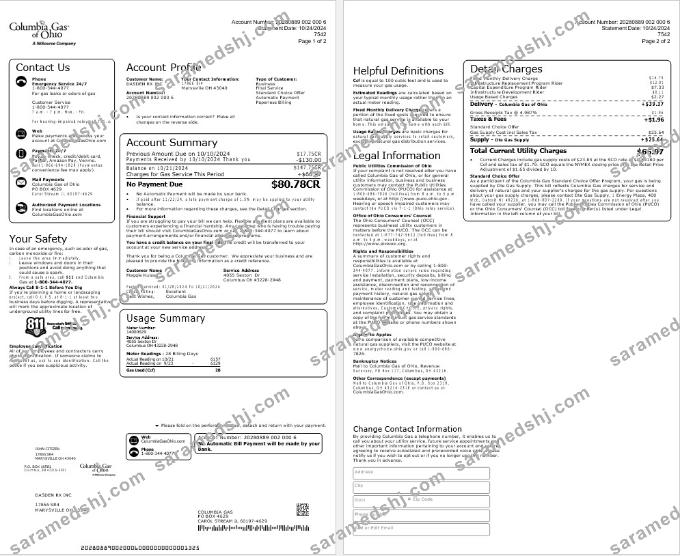 USA COLUMBIA GAS OF OHIO business utility bill Word and PDF template